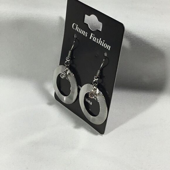 Textured Circle Dangle Earrings (UC3) - Picture 3 of 4